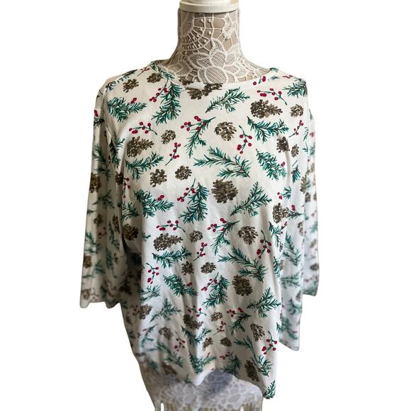 Kim Rogers white cotton tee with a winter/holiday design-women’s size 3X - Picture 1 of 6